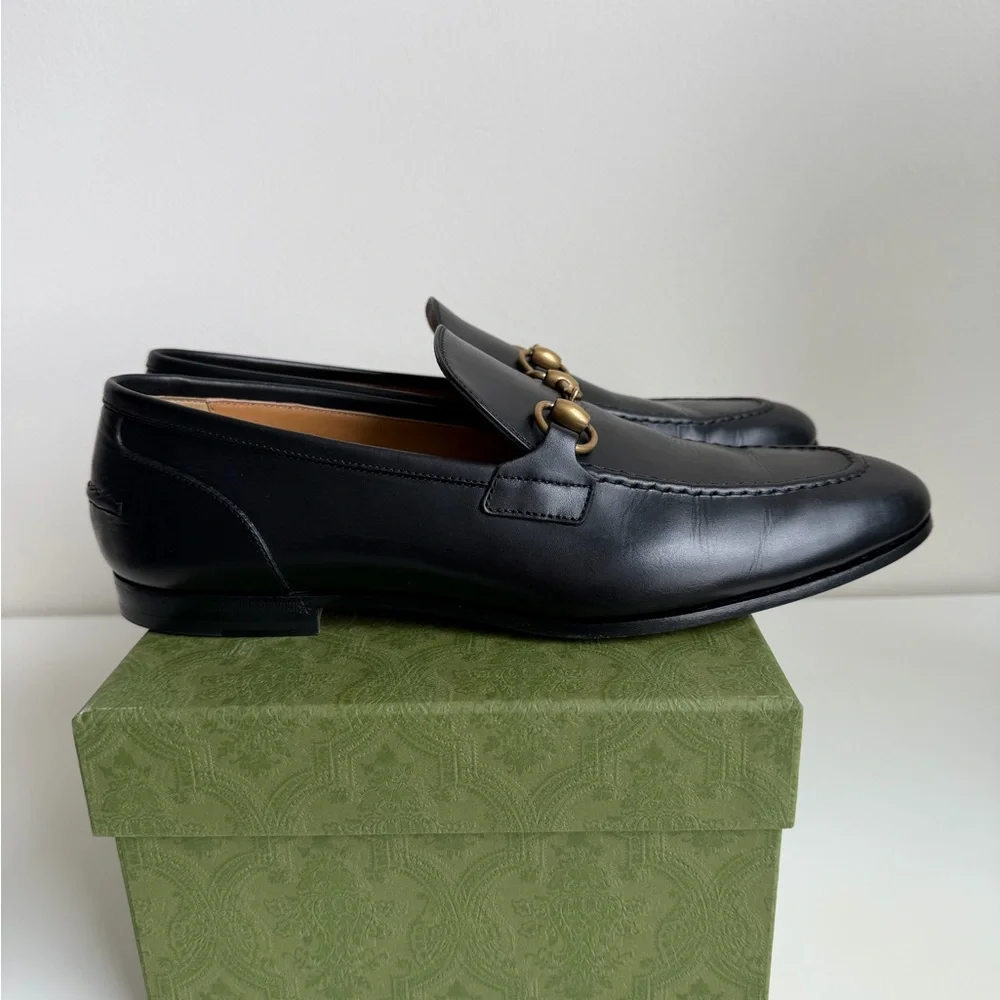 Gucci Black Leather Horsebit Loafers